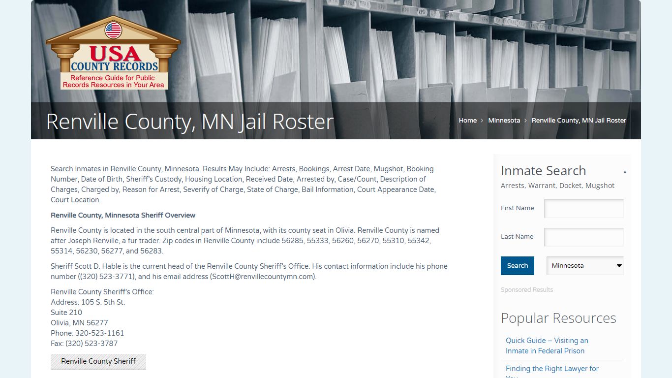 Renville County, MN Jail Roster | Name Search