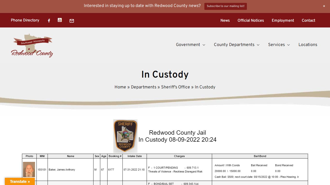 In Custody - Redwood County MN - Redwood County, MN